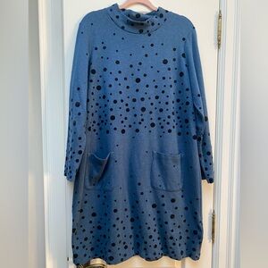 Polka Dot Mock Neck Long Sleeve Dress with Pockets